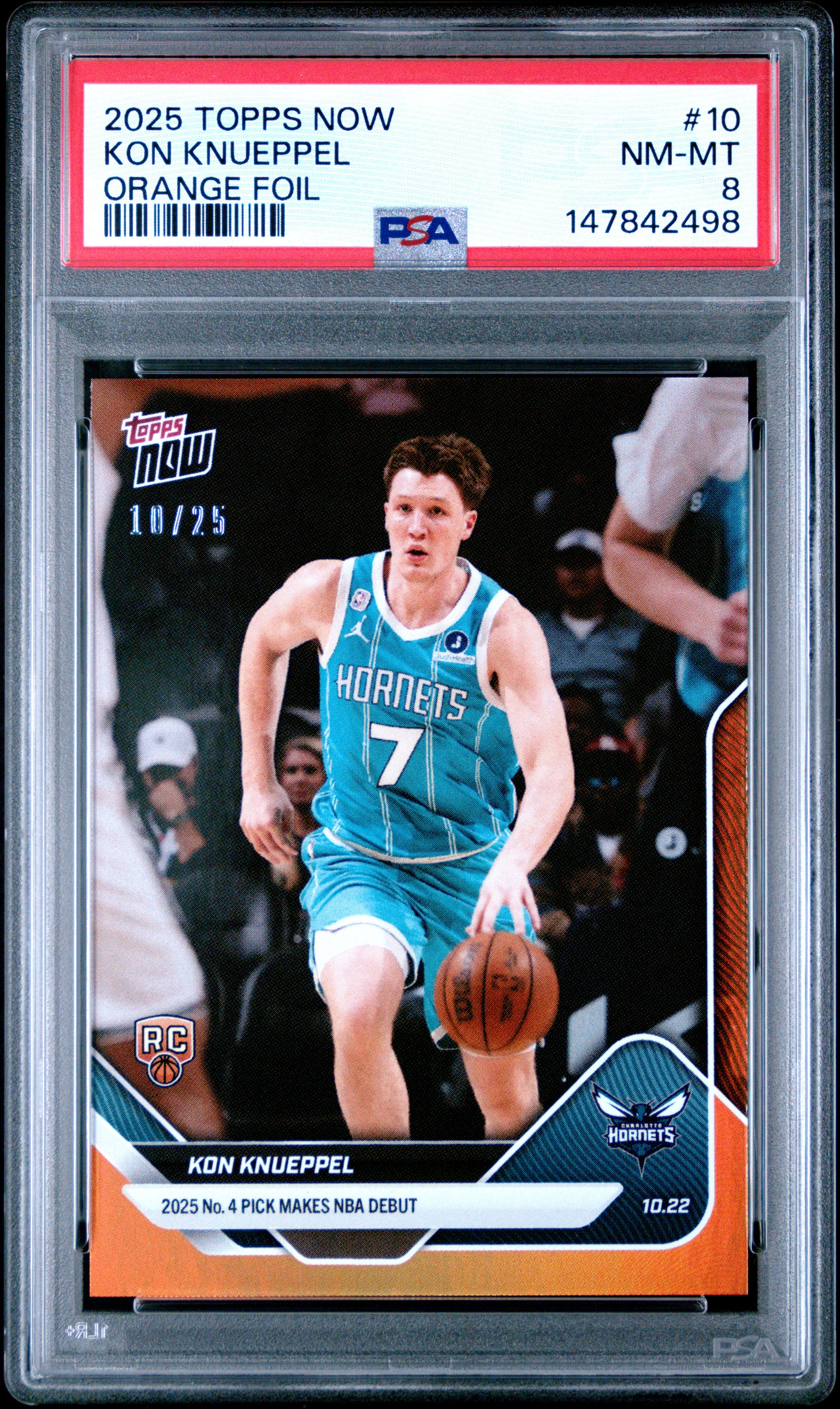 2025 TOPPS NOW #10 KON KNUEPPEL ORANGE FOIL PSA 8