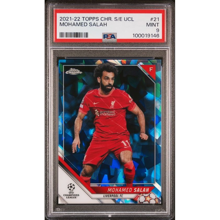 2021-2022 Topps Chrome Sapphire Edition UEFA Champions League #21 Mohamed Salah PSA 9