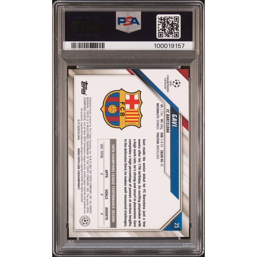 2021-2022 Topps Chrome Sapphire Edition UEFA Champions League #25 Gavi Rookie Card PSA 10