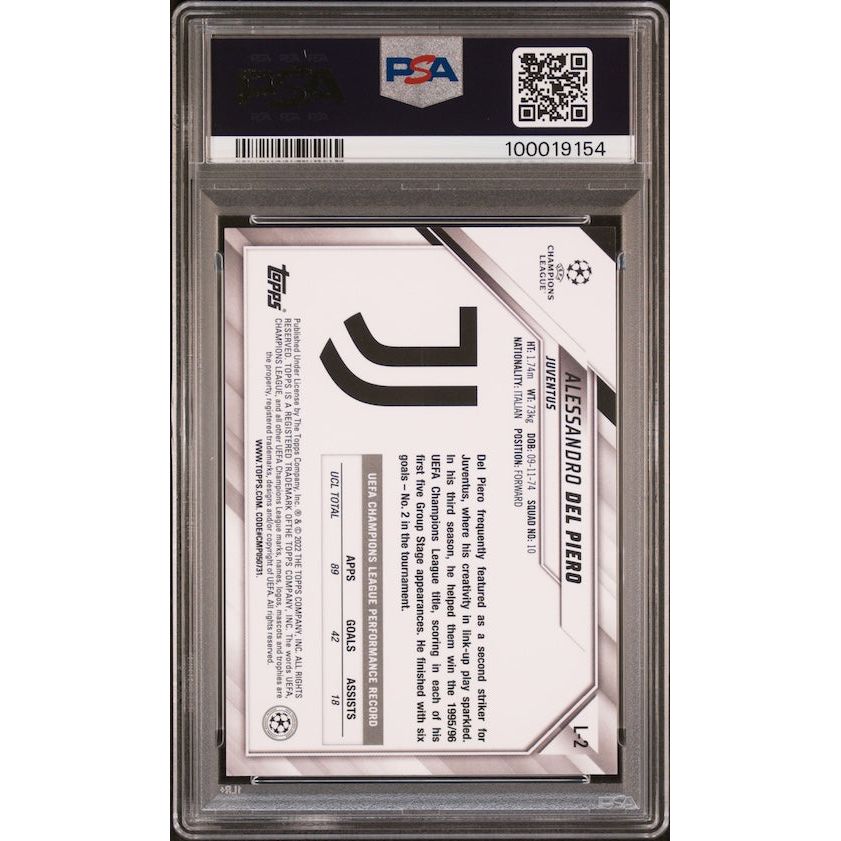 2021-2022 Topps Chrome Sapphire Edition UEFA Champions League #L2 Alessandro Del Piero PSA 10