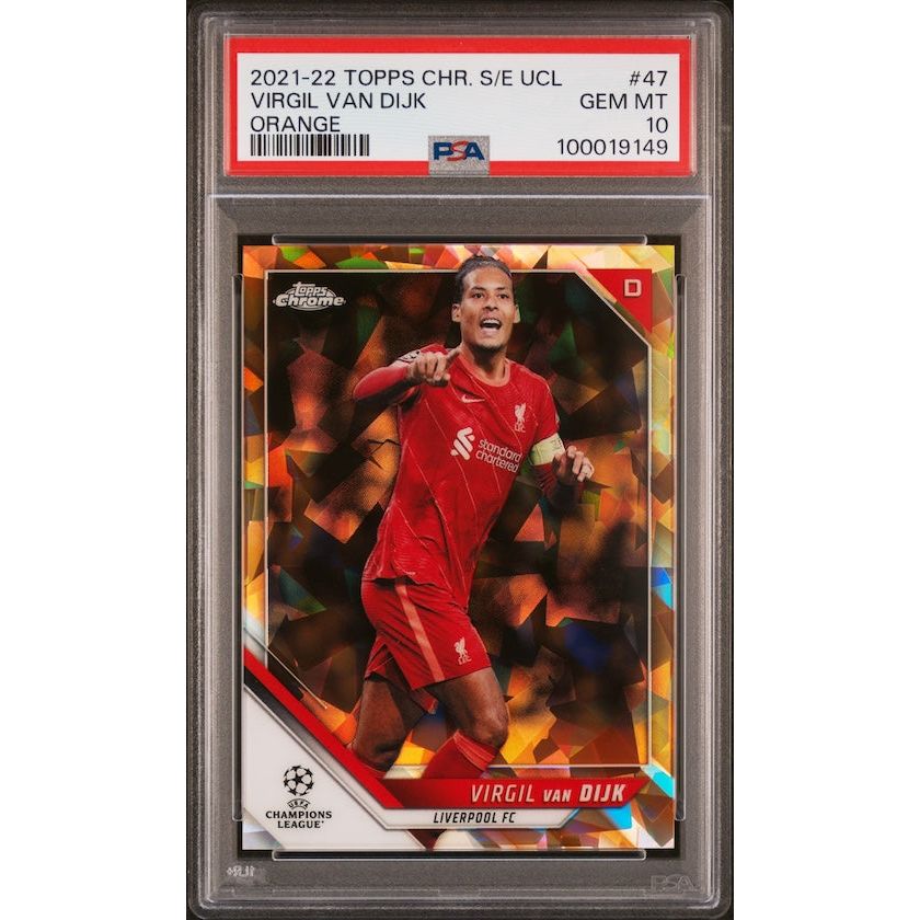 2021-2022 Topps Chrome Sapphire Edition UEFA Champions League #47 Virgil Van Dijk Orange (#'d 17/50) PSA 10