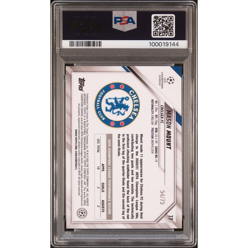 2021-2022 Topps Chrome Sapphire Edition UEFA Champions League #77 Mason Mount (#'d 54/75) Green PSA 10