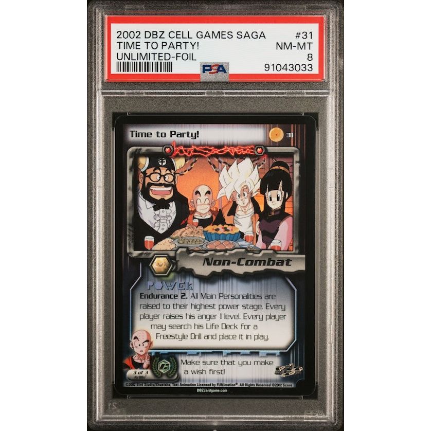 2002 Score Dragon Ball Z Cell Games Saga #31 Time To Party! Unlimited-Foil PSA 8