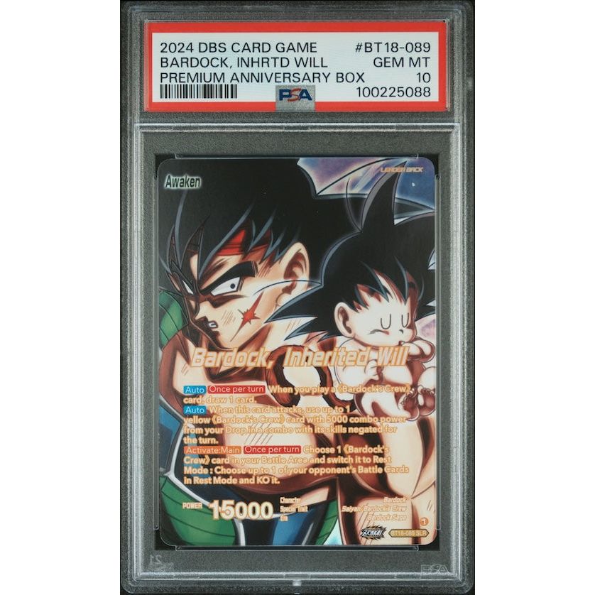 2024 Dragon Ball Super Card Game Premium Anniversary Box #BT18-089 Bardock, Inhrtd Will PSA 10