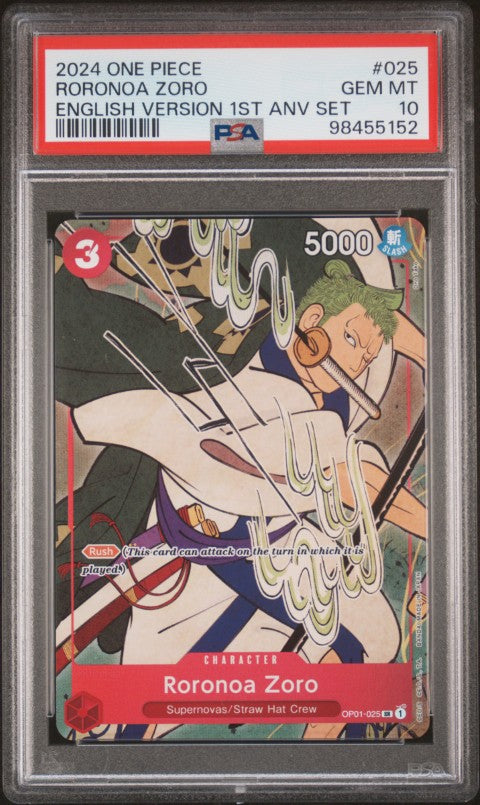2024 One Piece English Version 1st Anniversary Set #025 Roronoa Zoro English Version 1st Anv Set PSA 10