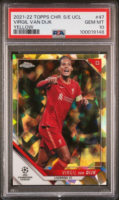 2021-2022 Topps Chrome Sapphire Edition Uefa Champions League #47 Virgil Van Dijk Yellow PSA 10