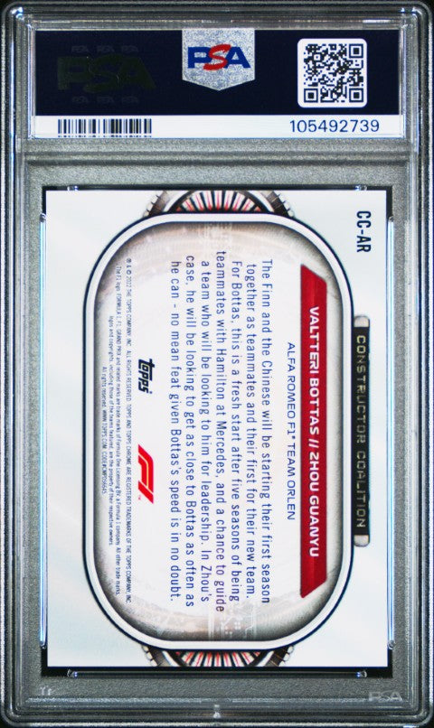 2022 Topps Chrome Formula 1 Constructors Coalition #CCAR V.Bottas/Z.Guanyu Constructors Coalition PSA 10