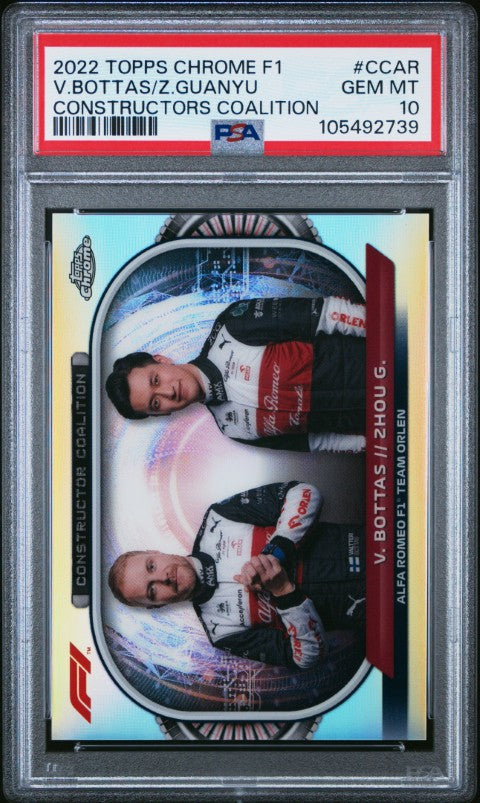 2022 Topps Chrome Formula 1 Constructors Coalition #CCAR V.Bottas/Z.Guanyu Constructors Coalition PSA 10