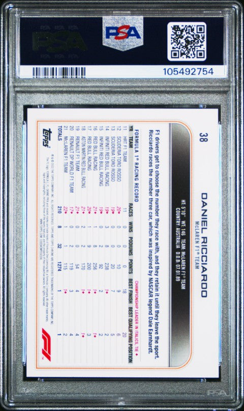 2022 Topps Chrome Formula 1 #38 Daniel Ricciardo PSA 10