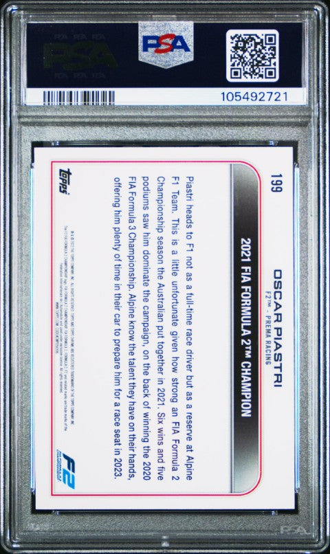 2022 Topps Chrome Formula 1 #199 Oscar Piastri Checker Flag Refractor PSA 10