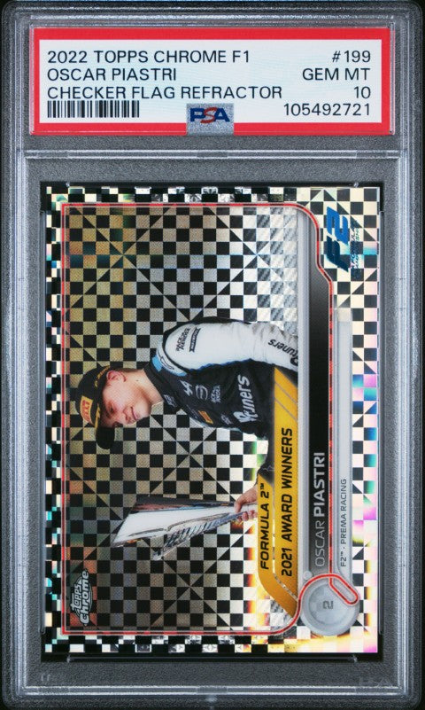 2022 Topps Chrome Formula 1 #199 Oscar Piastri Checker Flag Refractor PSA 10