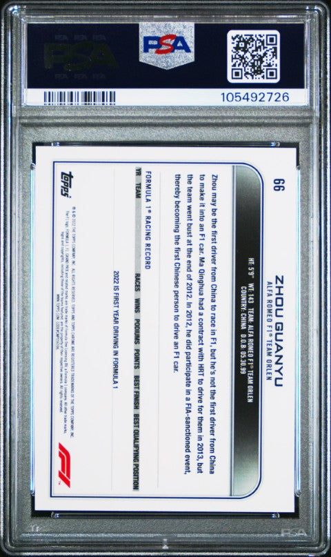 2022 Topps Chrome Formula 1 #66 Zhou Guanyu PSA 9