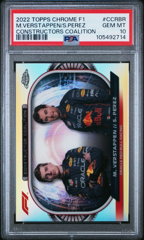 2022 Topps Chrome Formula 1 Constructors Coalition #CCRBR M.Verstappen/S.Perez Constructors Coalition PSA 10