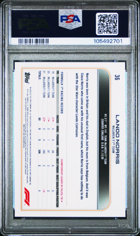 2022 Topps Chrome Formula 1 #36 Lando Norris PSA 10