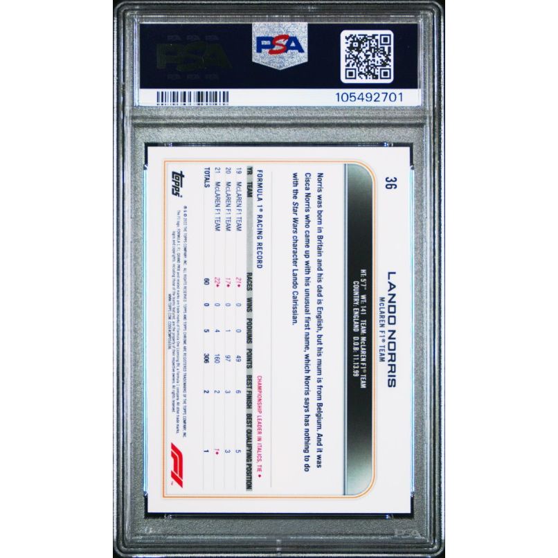 2022 Topps Chrome Formula 1 #36 Lando Norris PSA 10
