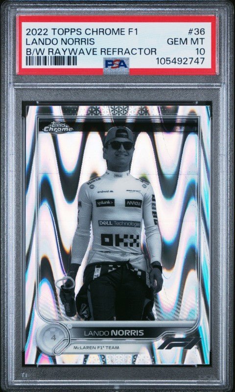 2022 Topps Chrome Formula 1 #36 Lando Norris B/W Raywave Refractor PSA 10