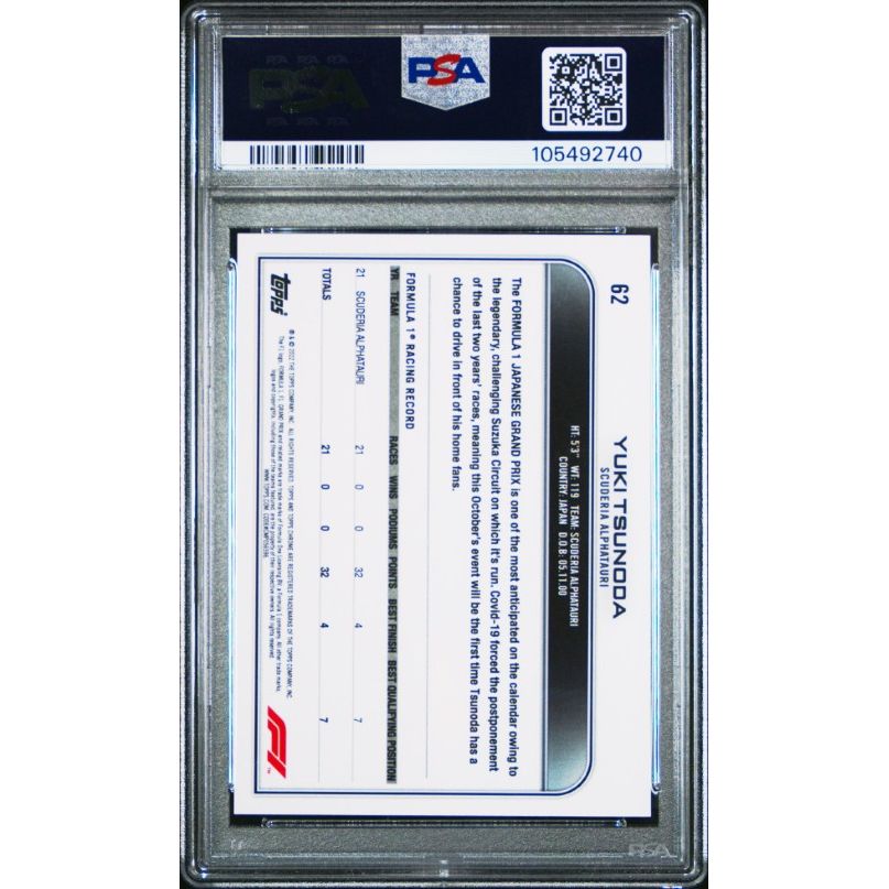 2022 Topps Chrome Formula 1 #62 Yuki Tsunoda PSA 10