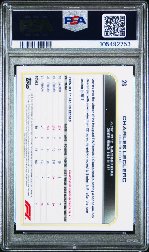 2022 Topps Chrome Formula 1 #26 Charles Leclerc PSA 10