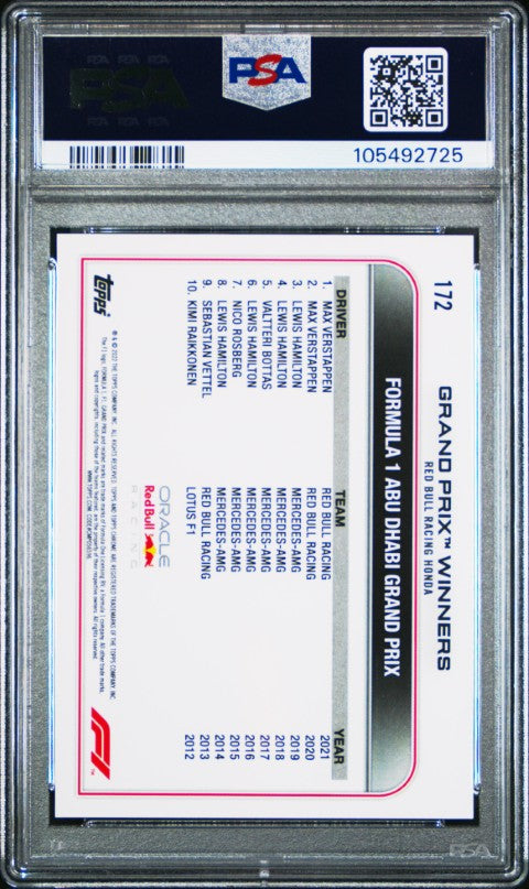 2022 Topps Chrome Formula 1 #172 Max Verstappen PSA 10