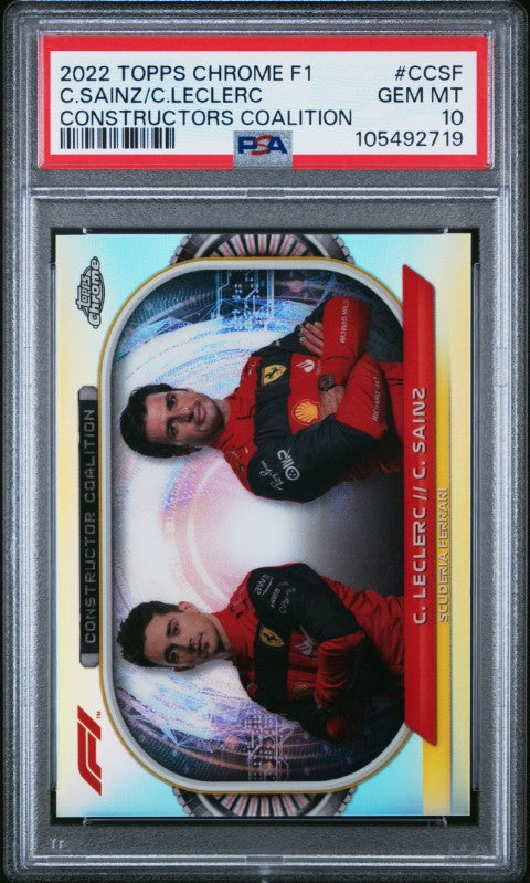2022 Topps Chrome Formula 1 Constructors Coalition #CCSF C.Sainz/C.Leclerc Constructors Coalition PSA 10