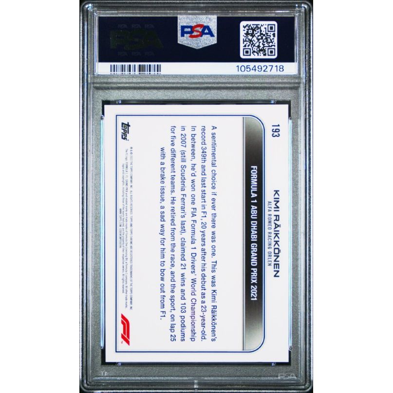 2022 Topps Chrome Formula 1 #193 Kimi Raikkonen B/W Raywave Refractor PSA 9