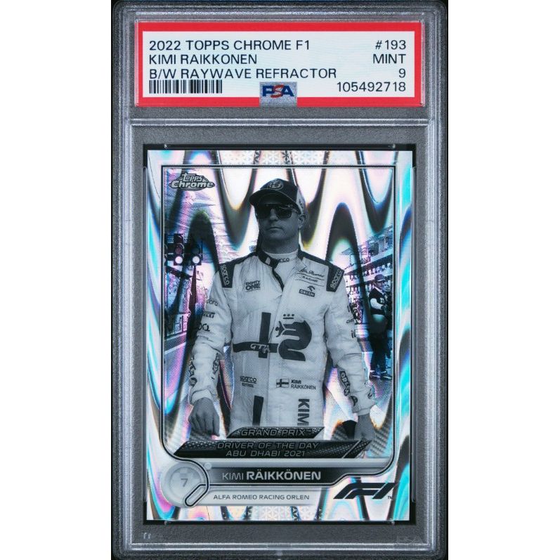 2022 Topps Chrome Formula 1 #193 Kimi Raikkonen B/W Raywave Refractor PSA 9