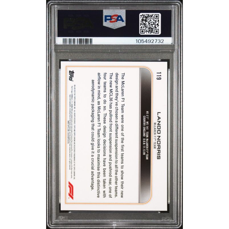 2022 Topps Chrome Formula 1 #119 Lando Norris B/W Raywave Refractor PSA 9