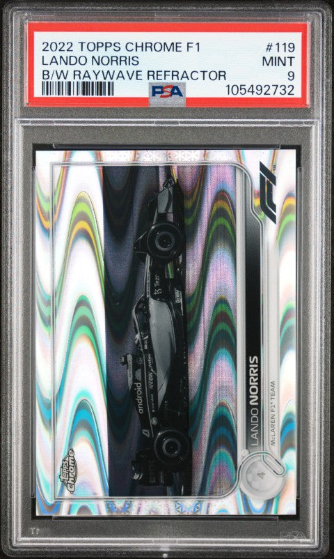 2022 Topps Chrome Formula 1 #119 Lando Norris B/W Raywave Refractor PSA 9