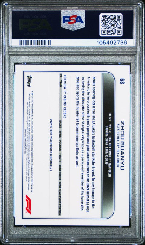 2022 Topps Chrome Formula 1 #68 Zhou Guanyu PSA 9