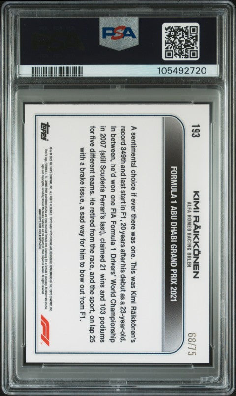 2022 Topps Chrome Formula 1 #193 Kimi Raikkonen Pink Raywave Refractor PSA 10