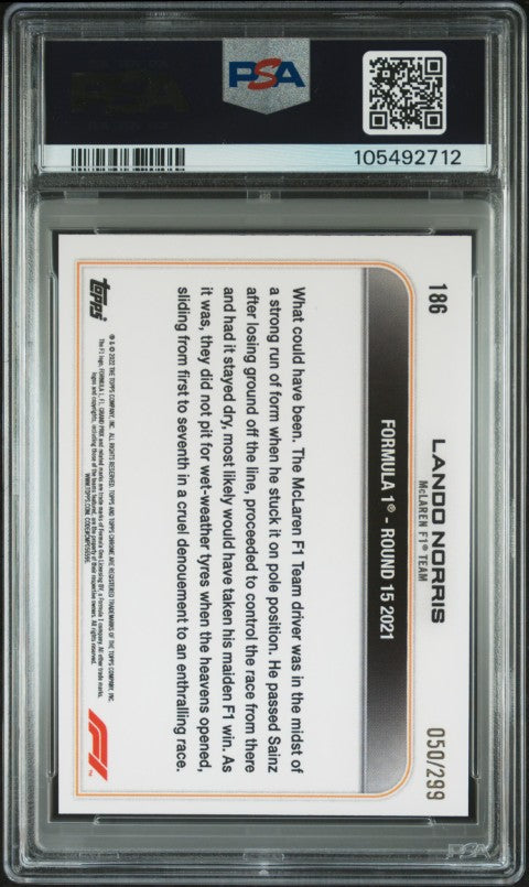 2022 Topps Chrome Formula 1 #186 Lando Norris Mini Diamonds Refractor PSA 10