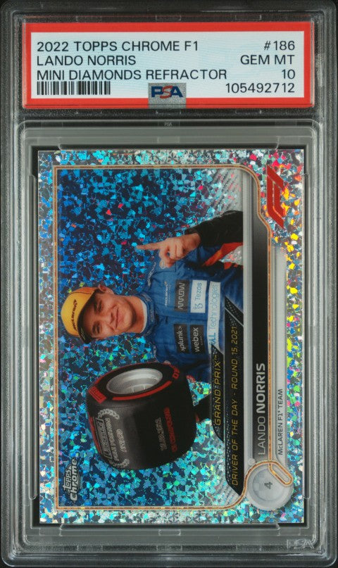 2022 Topps Chrome Formula 1 #186 Lando Norris Mini Diamonds Refractor PSA 10