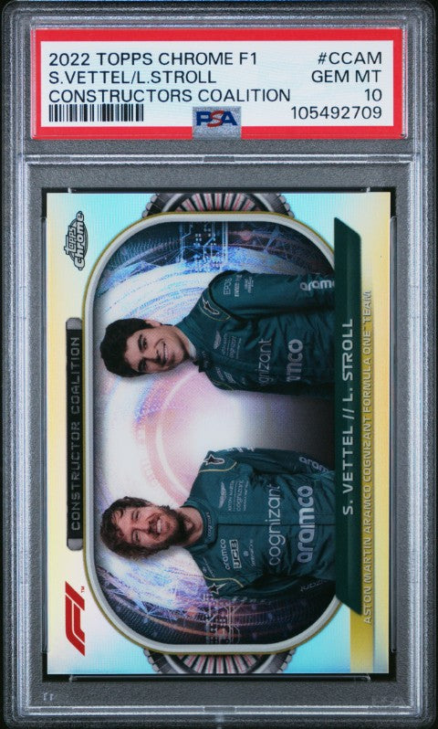 2022 Topps Chrome Formula 1 Constructors Coalition #CCAM S.Vettel/L.Stroll Constructors Coalition PSA 10