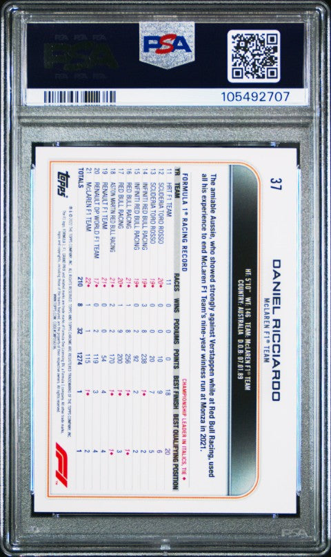 2022 Topps Chrome Formula 1 #37 Daniel Ricciardo PSA 10
