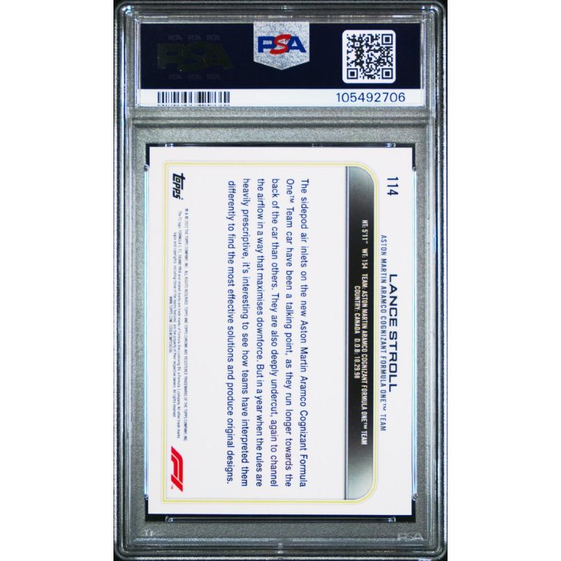 2022 Topps Chrome Formula 1 #114 Lance Stroll Gold/Purple Refractor PSA 9