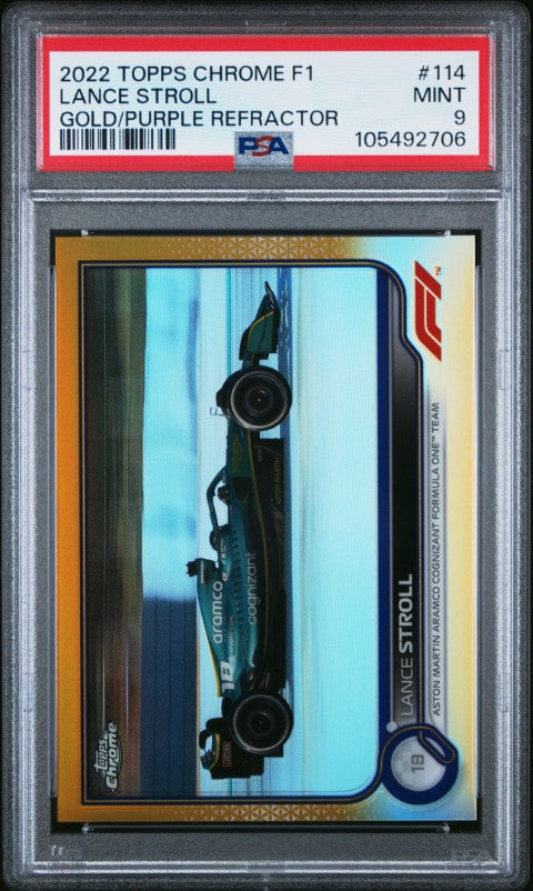 2022 Topps Chrome Formula 1 #114 Lance Stroll Gold/Purple Refractor PSA 9