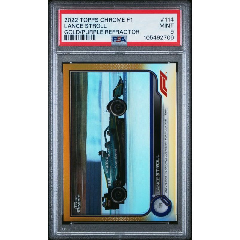 2022 Topps Chrome Formula 1 #114 Lance Stroll Gold/Purple Refractor PSA 9