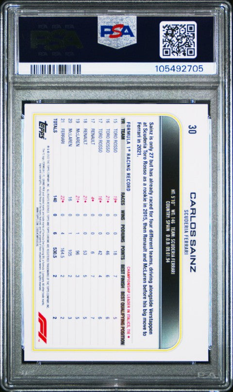 2022 Topps Chrome Formula 1 #30 Carlos Sainz PSA 9