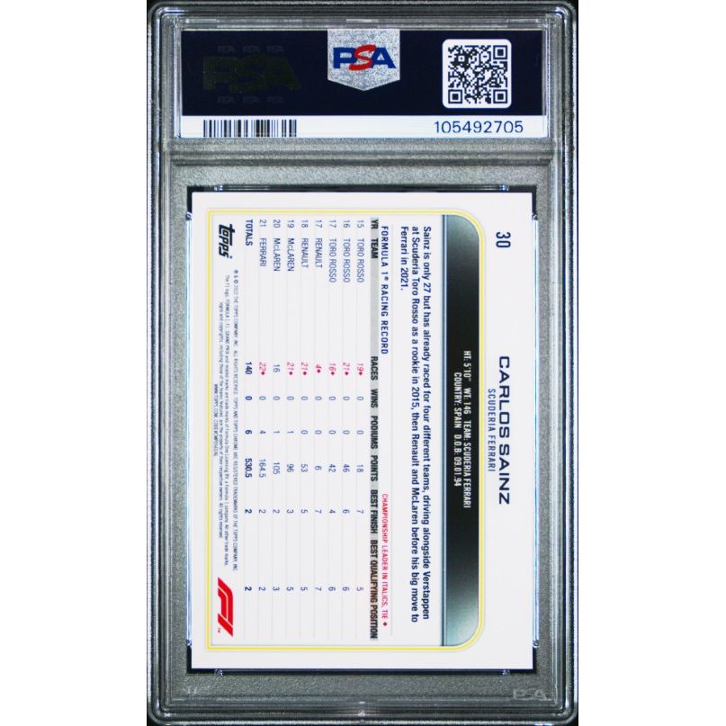 2022 Topps Chrome Formula 1 #30 Carlos Sainz PSA 9
