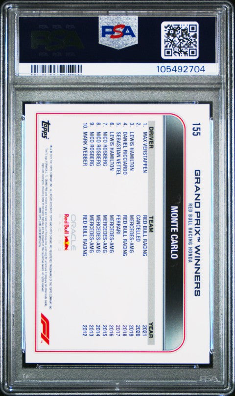 2022 Topps Chrome Formula 1 #155 Max Verstappen B/W Raywave Refractor PSA 9