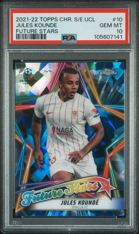 2021-2022 Topps Chrome Sapphire Edition Uefa Champions League Future Stars #10 Jules Kounde Future Stars PSA 10