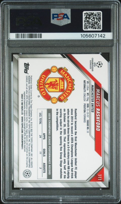 2021-2022 Topps Chrome Sapphire Edition Uefa Champions League #111 Marcus Rashford PSA 10