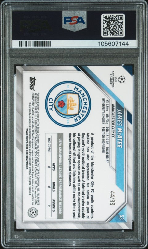 2021-2022 Topps Chrome Sapphire Edition Uefa Champions League #53 James Mcatee Yellow PSA 10