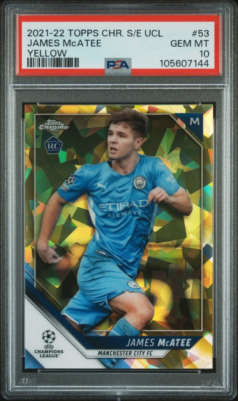 2021-2022 Topps Chrome Sapphire Edition Uefa Champions League #53 James Mcatee Yellow PSA 10