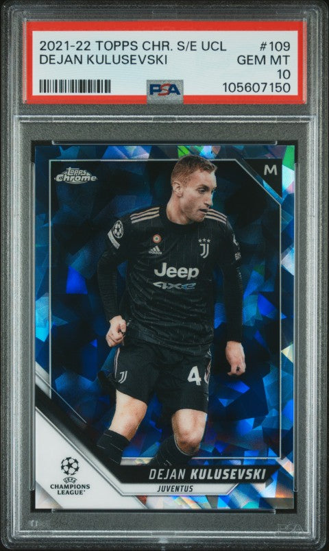 2021-2022 Topps Chrome Sapphire Edition Uefa Champions League #109 Dejan Kulusevski PSA 10