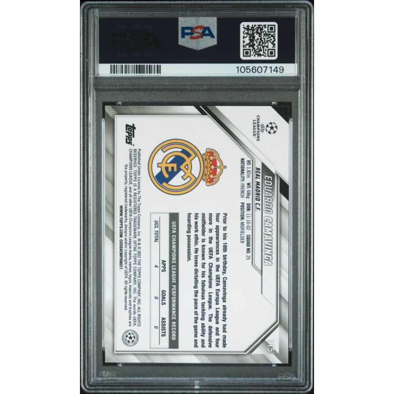 2021-2022 Topps Chrome Sapphire Edition Uefa Champions League #115 Eduardo Camavinga PSA 10