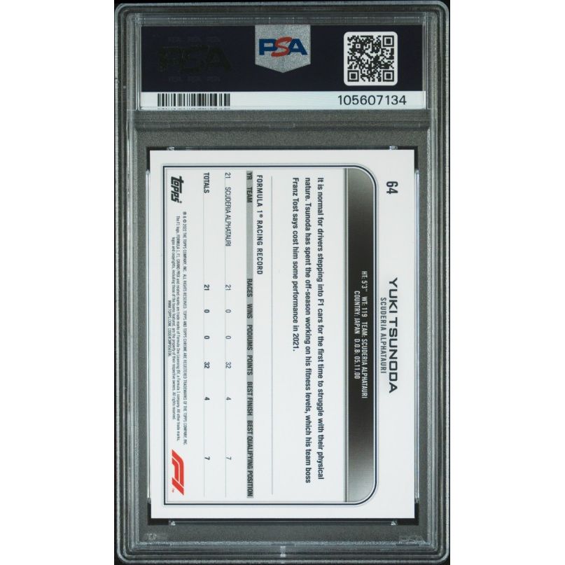 2022 Topps Chrome Formula 1 #64 Yuki Tsunoda PSA 9