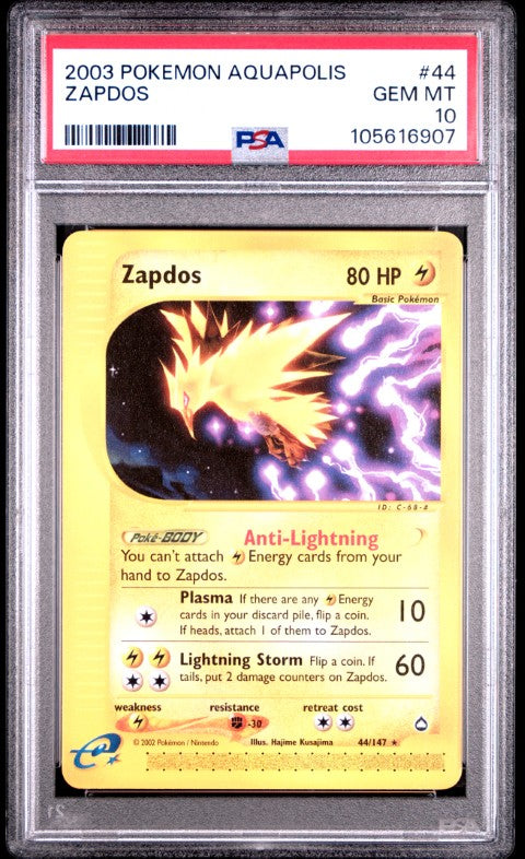2003 Pokemon Aquapolis #44 Zapdos PSA 10