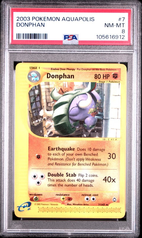2003 Pokemon Aquapolis #7 Donphan PSA 8