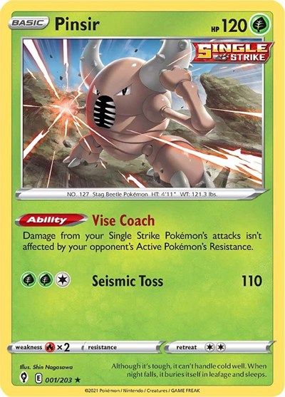 Sword & Shield Evolving Skies - 001/203 Pinsir Rare